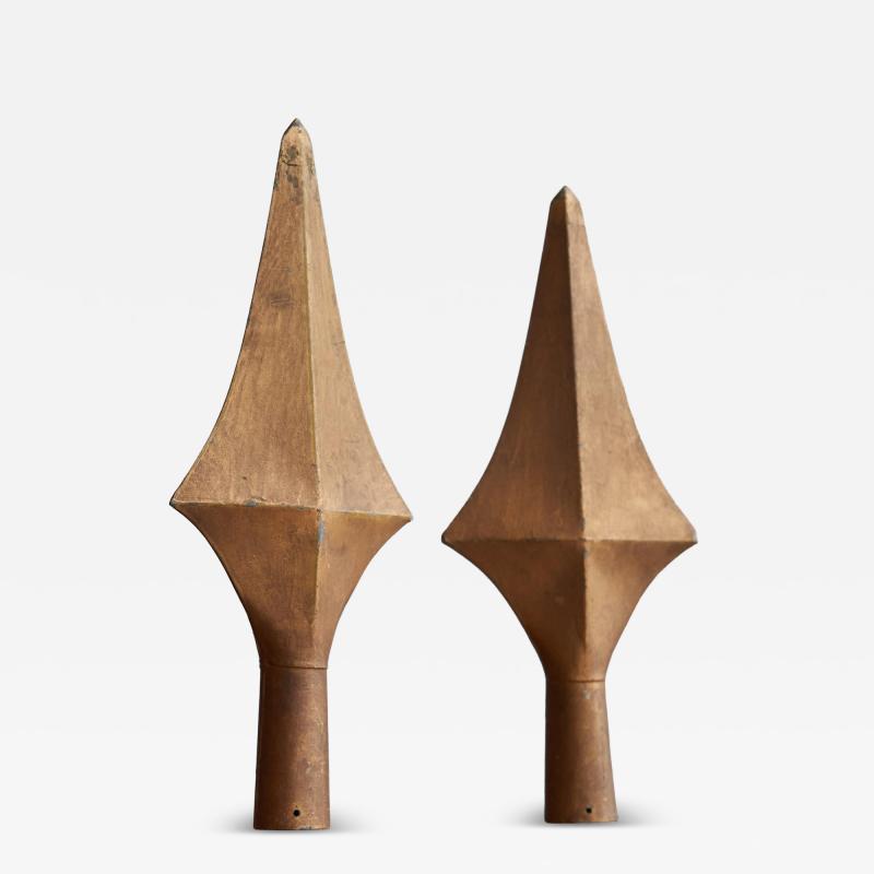 Pair of Very Decorative Gold Painted Antique Finials 19th Century