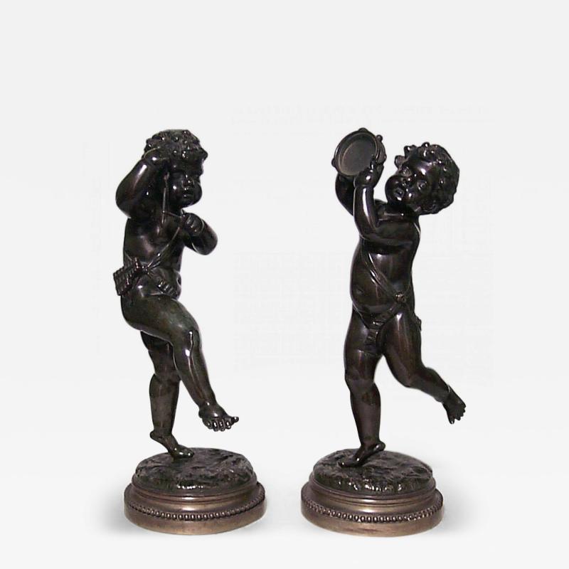 Pair of Victorian Bronze Musical Cupids