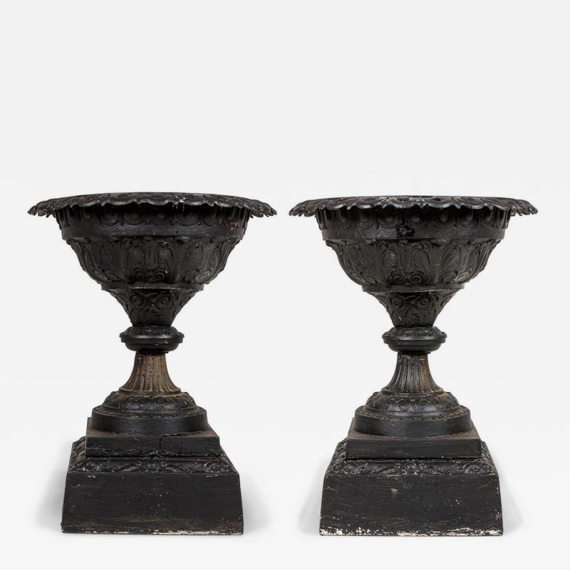 Pair of Victorian Cast Iron Outdoor Urns
