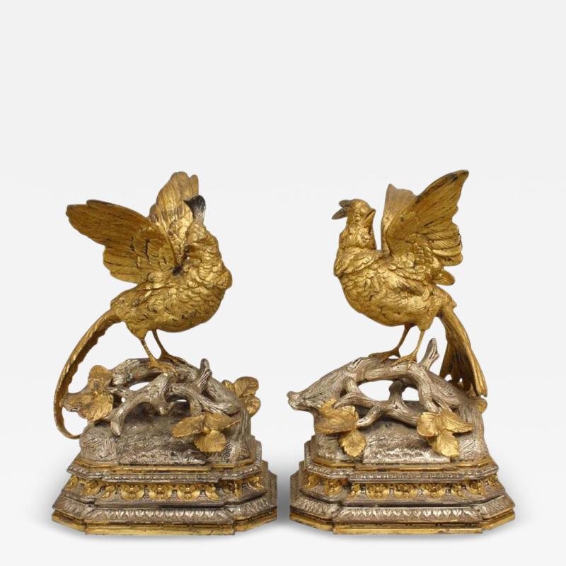 Pair of Victorian Silver and Gilt Birds