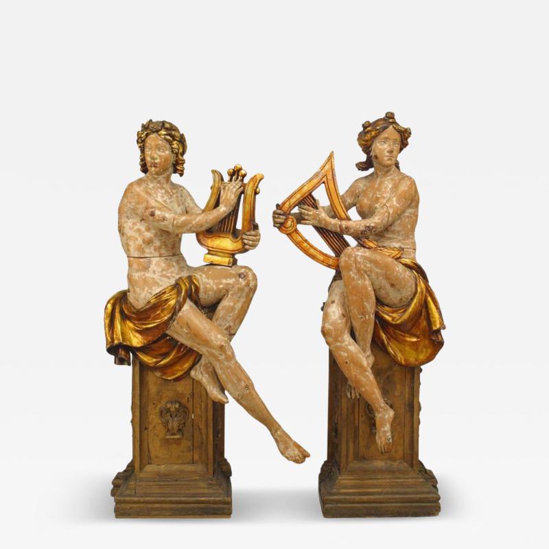 Pair of Victorian Stripped Musician Figures