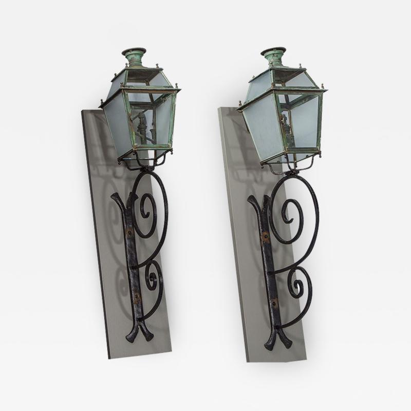 Pair of Victorian Style Iron and Glass Parisian Street Lanterns