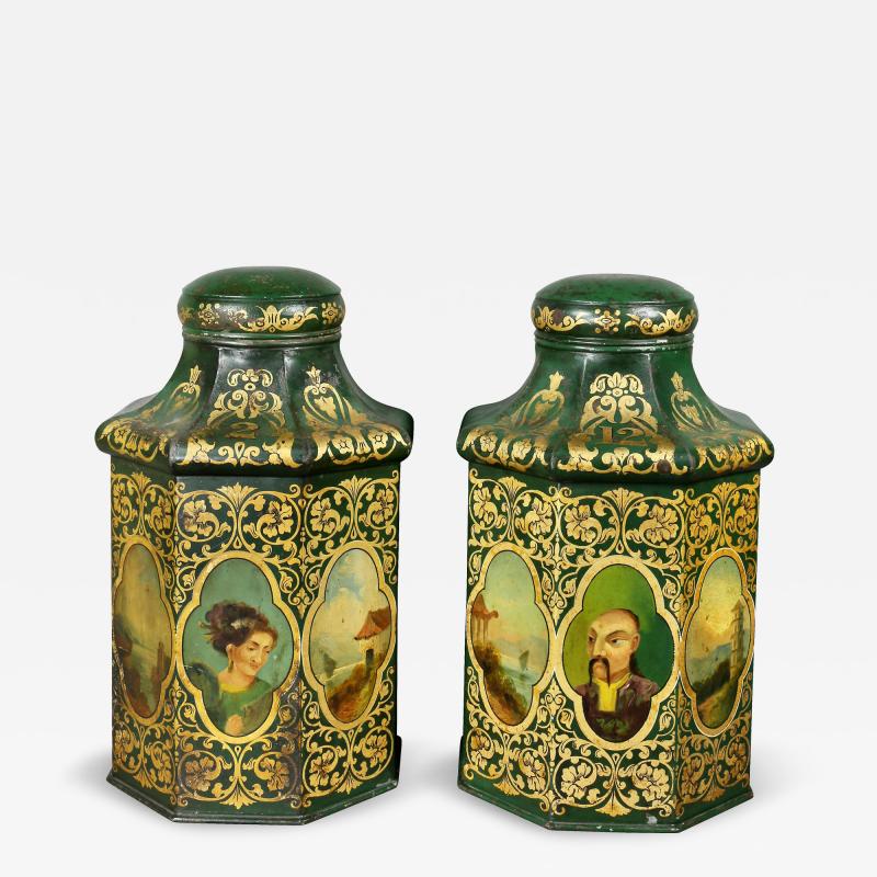 Pair of Victorian Tole Tea Canisters