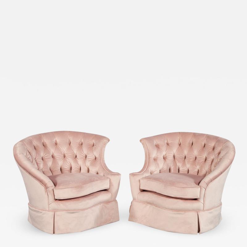 Pair of Vintage Boudoir Rose Velvet Lounge Chairs