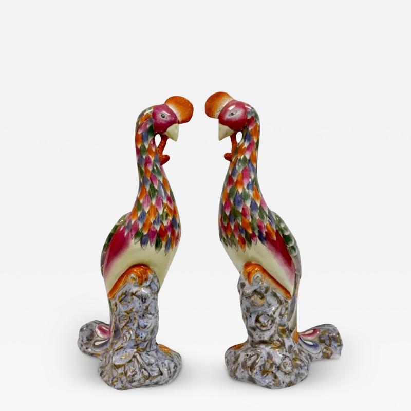 Pair of Vintage Chinese Porcelain Phoenix Bird Sculptures