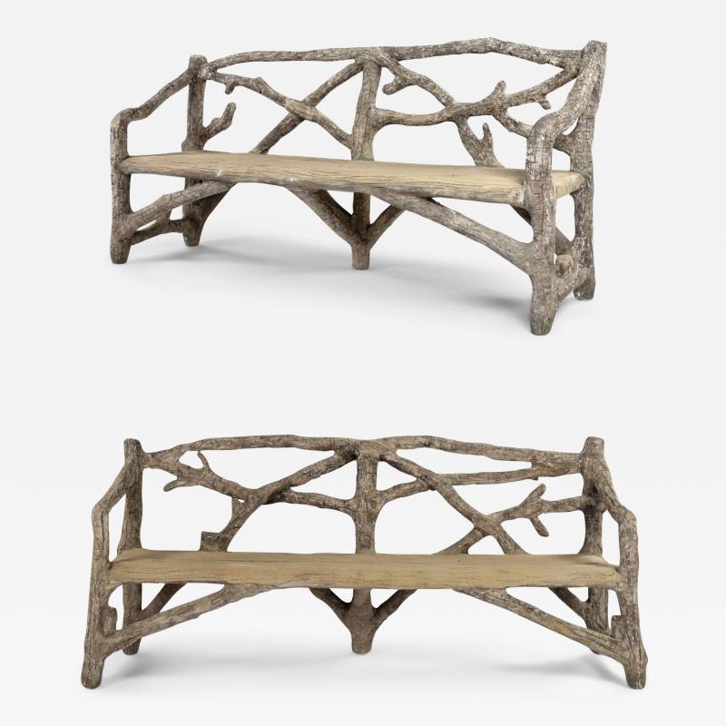 Pair of Vintage Faux Bois Benches