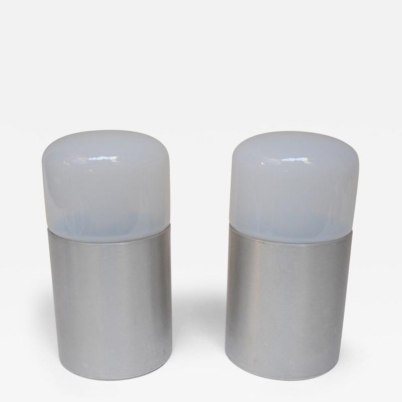 Pair of Vintage Italian Opaline Glass and Aluminum Table Lamps