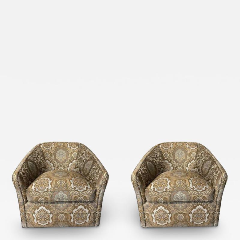 Pair of Vintage Kagan Style Modern Swivel Tub Chairs Scalamandre Upholstered
