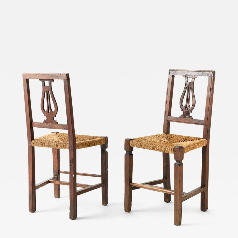 Pair of Vintage Lyre Back Chairs with Rope Seats