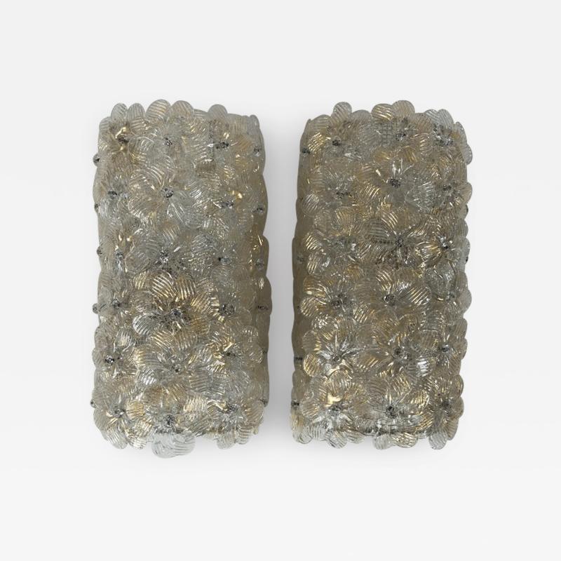 Pair of Vintage Murano Blown Floral Wall Lights UL Certified