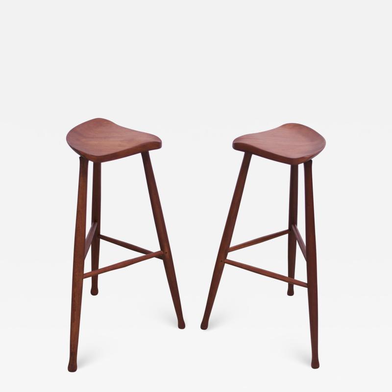 Pair of Vintage Solid Walnut Studio Craft Bar Stools by David Scott