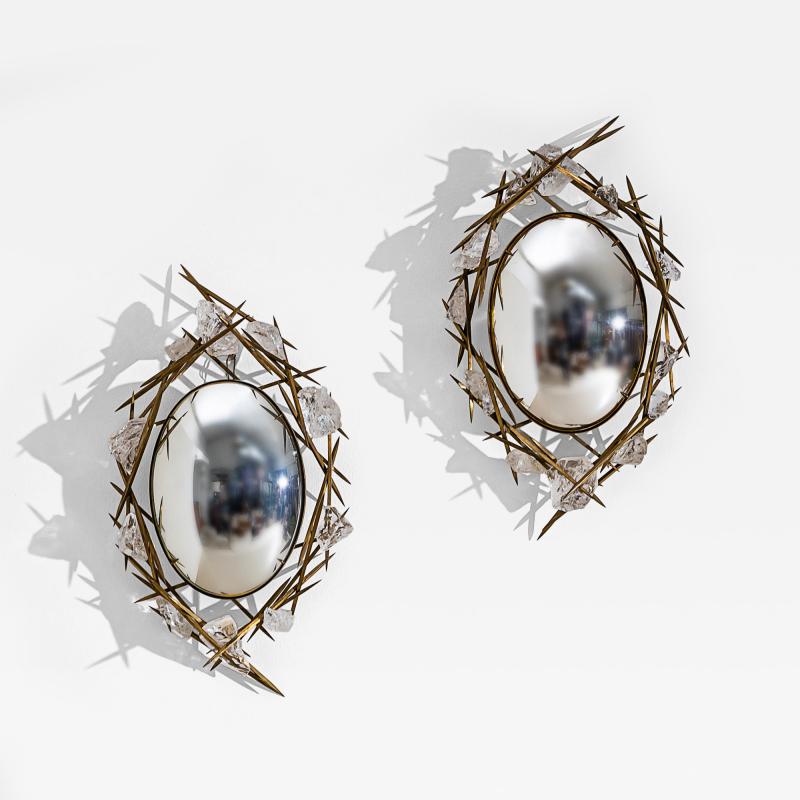 Pair of Wall Mirrors with Quartz Crystals by F ssinger Wolff Munich 2007