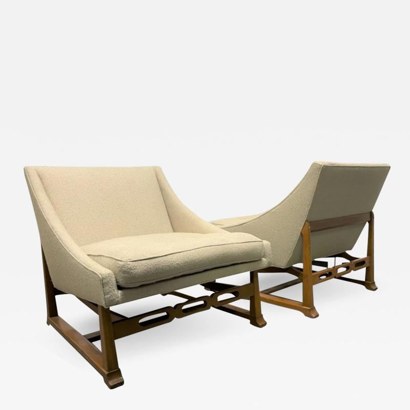 Pair of Walnut Sculptural Lounge Chairs in Boucle Fabric