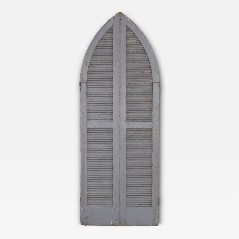 Pair of Weathered Gray Painted Arched Dome Louvered Doors 19th Century
