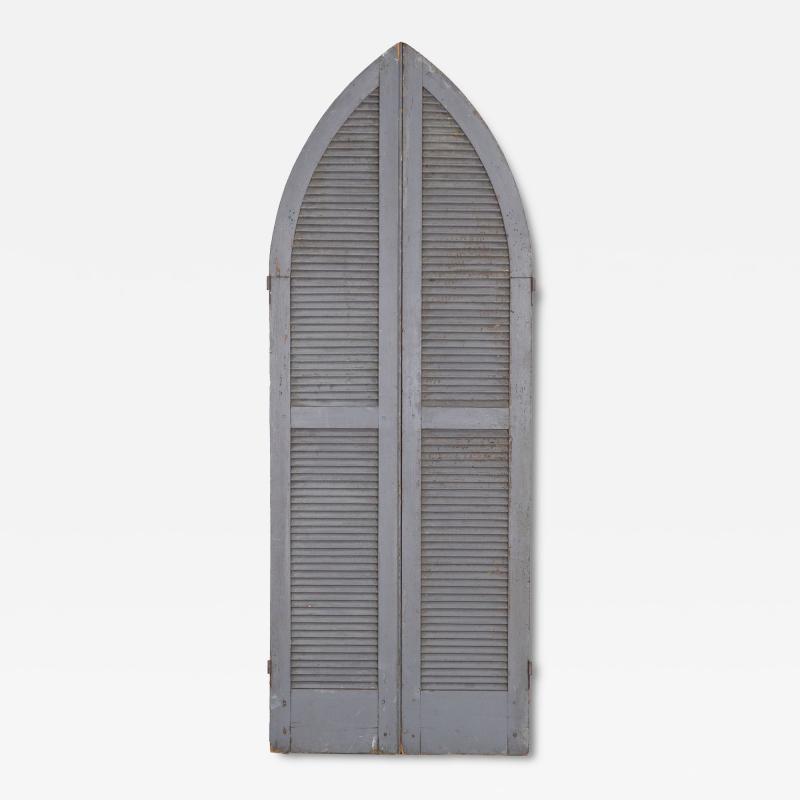 Pair of Weathered Gray Painted Arched Domed Louvered Doors 90 x 33