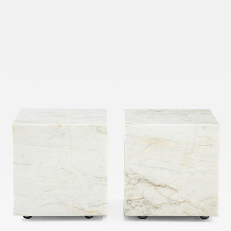 Pair of White Marble Cube Tables