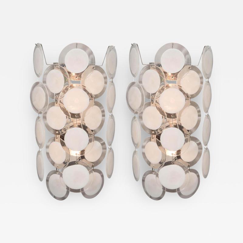 Pair of White Murano Glass Disc Sconces