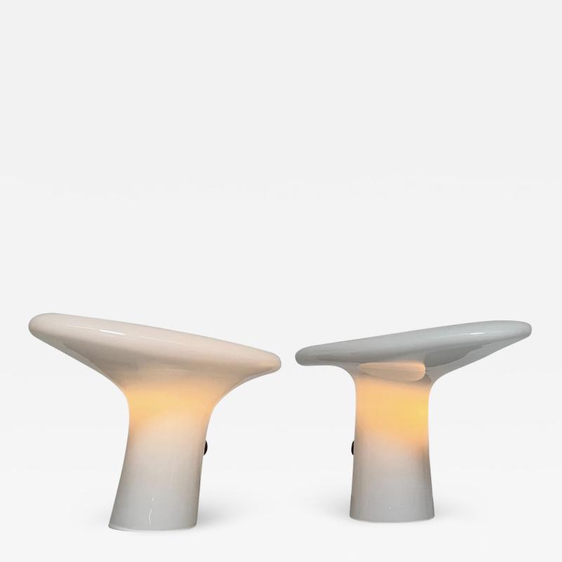 Pair of White Opaline Glass Table Lamps by Vistosi