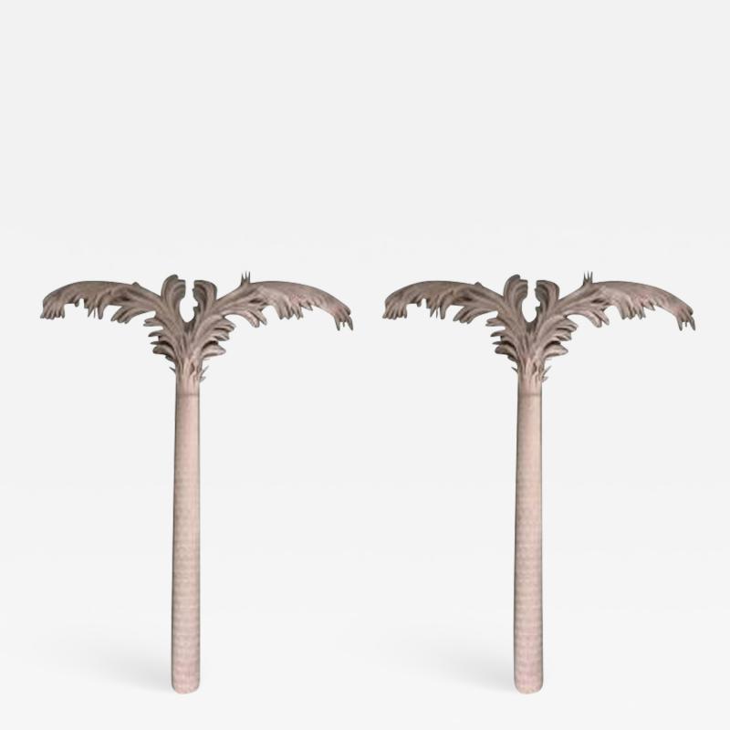 Pair of White Resin Pilaster Palm Trees