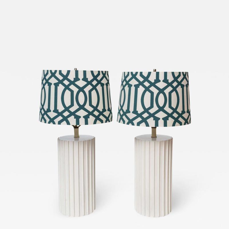 Pair of White Ridged Table Lamps