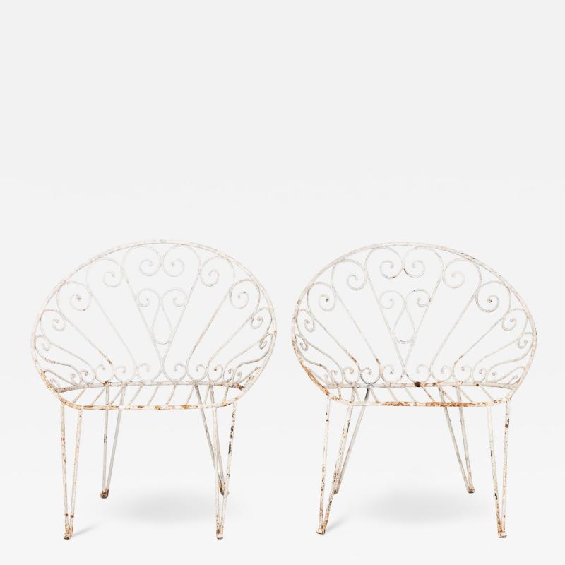 Pair of White Round Garden or Bistro Chairs 1970s