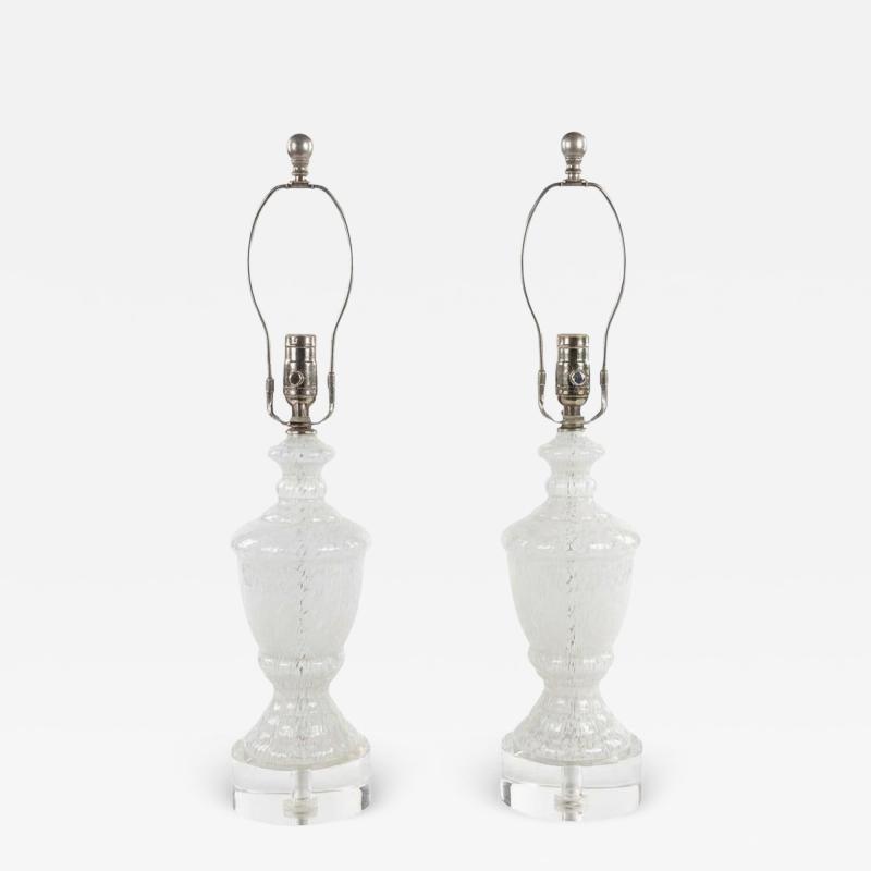 Pair of White Speckled Murano Glass Table Lamps