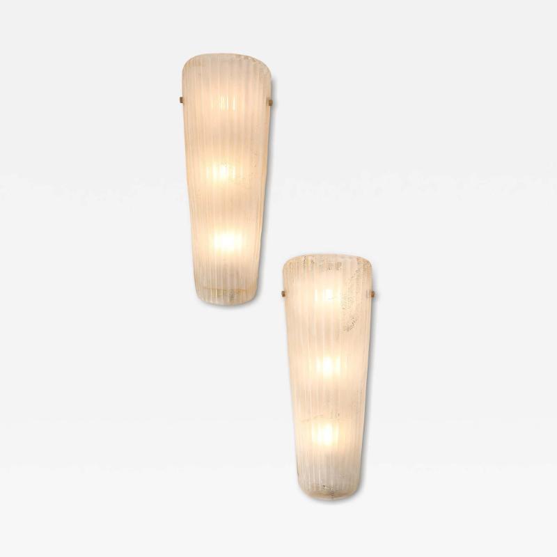 Pair of White with 23k Gold Murano Glass and Brass Sconces Italy