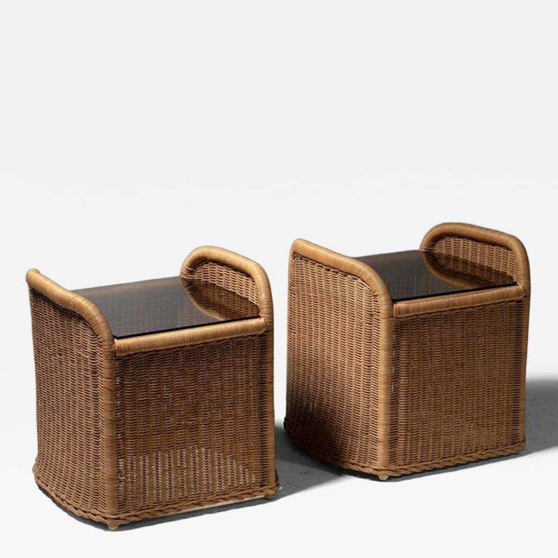 Pair of Wicker and Glass Night Stands by Adalberto Dal Lago for Germa