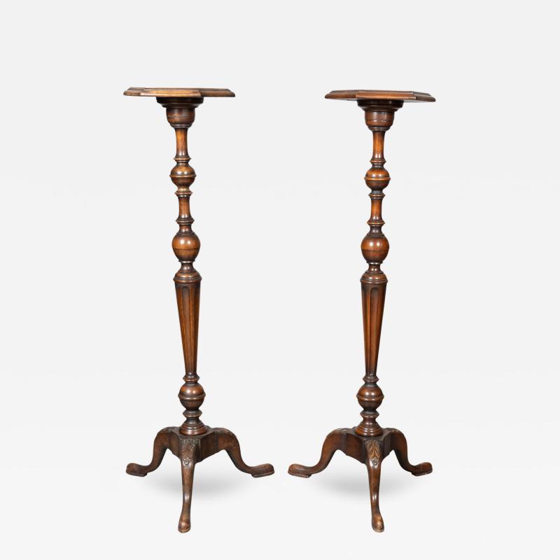 Pair of William And Mary Style Burl Walnut Candlestands