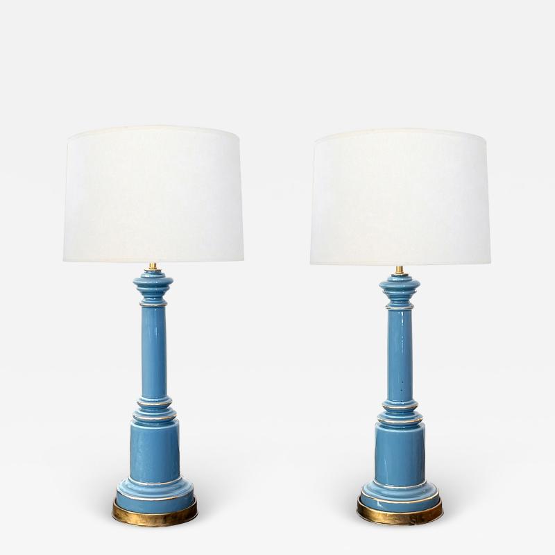 Pair of Wilmar Lamp Co Steel Blue Cased Glass Columnar Lamps