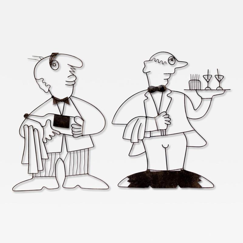 Pair of Wire Sculptures Depicting Waitstaff
