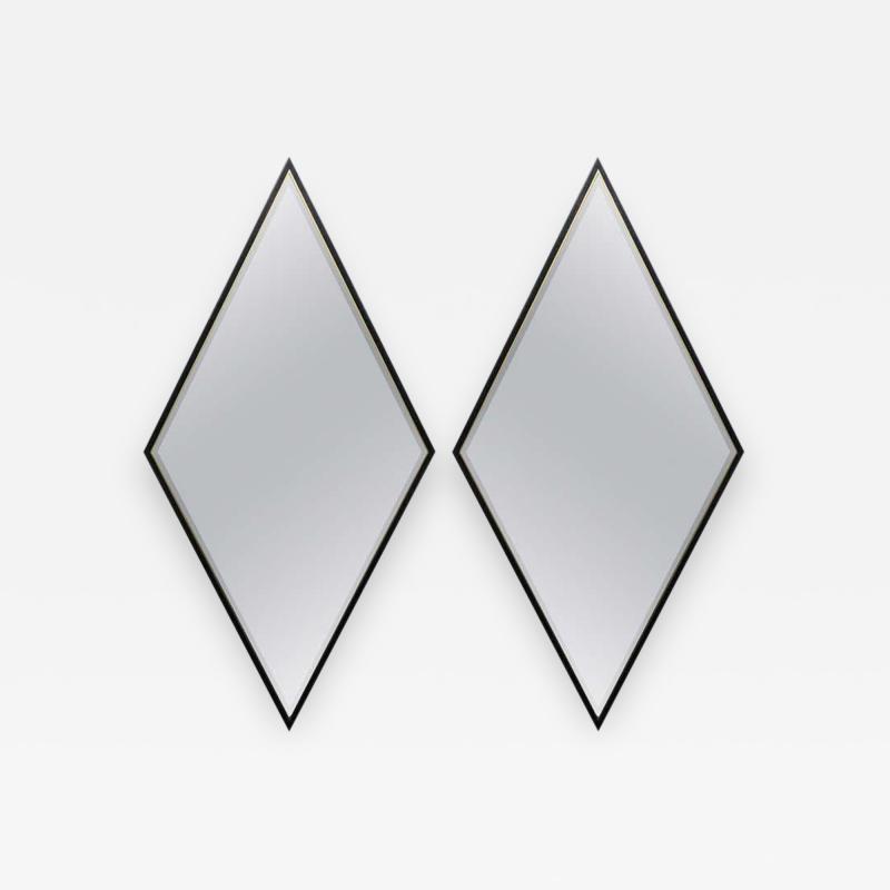 Pair of Wooden Framed Diamond Mirrors