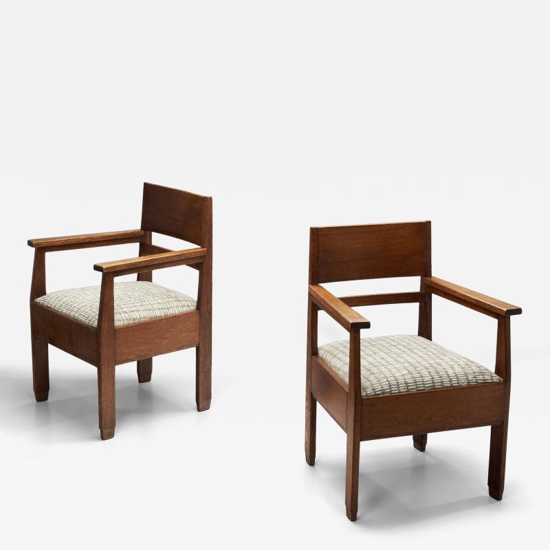 Pair of Wooden Haagse School Armchairs The Netherlands Early 20th Century