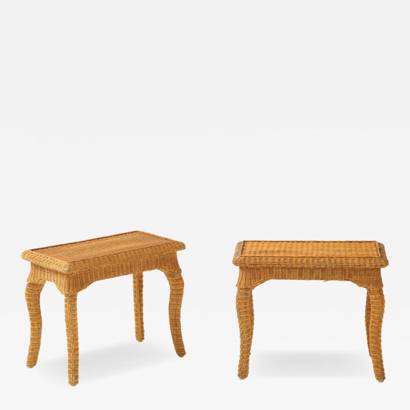 Pair of Woven Rattan Side Tables France circa 1970