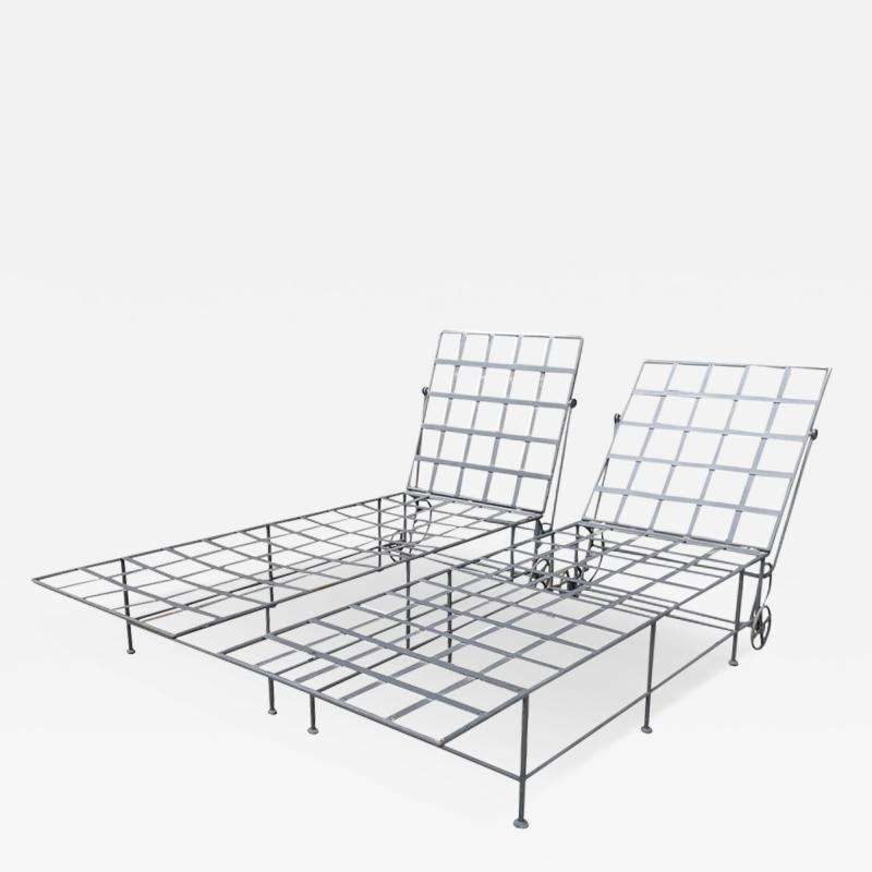 Pair of Wrought Iron Lounge Chairs with Wheels in the Style of Mario Papperzini