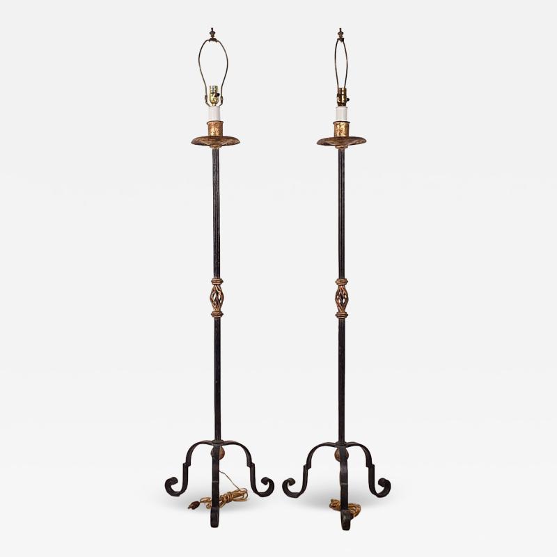 Pair of Wrought Iron Torch res with Gilt Accents circa 1970