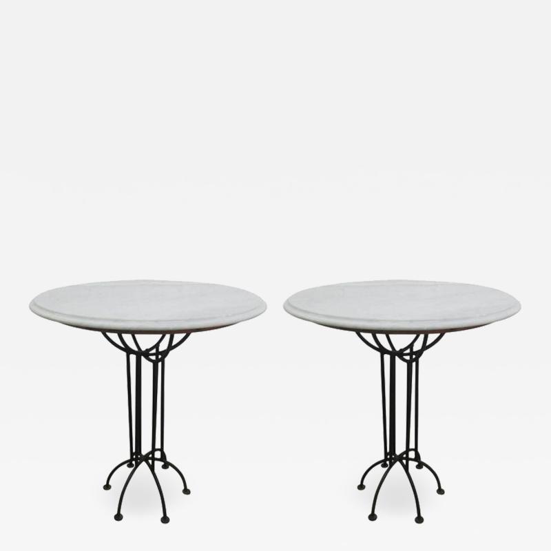 Pair of Wrought Iron and Italian Marble Top Tables