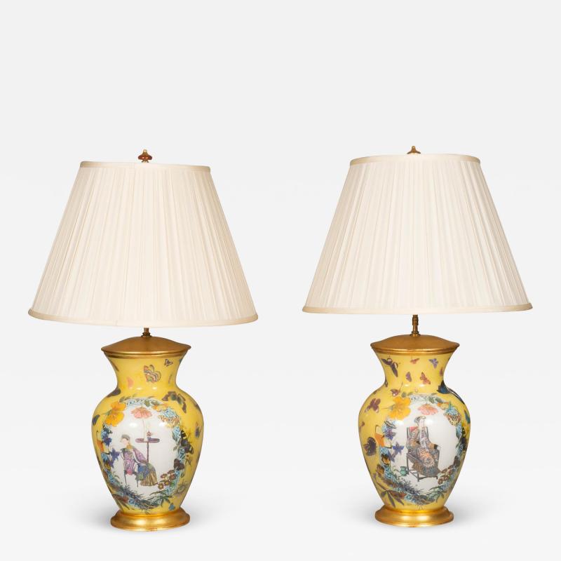 Pair of Yellow Decoupage Table Lamps