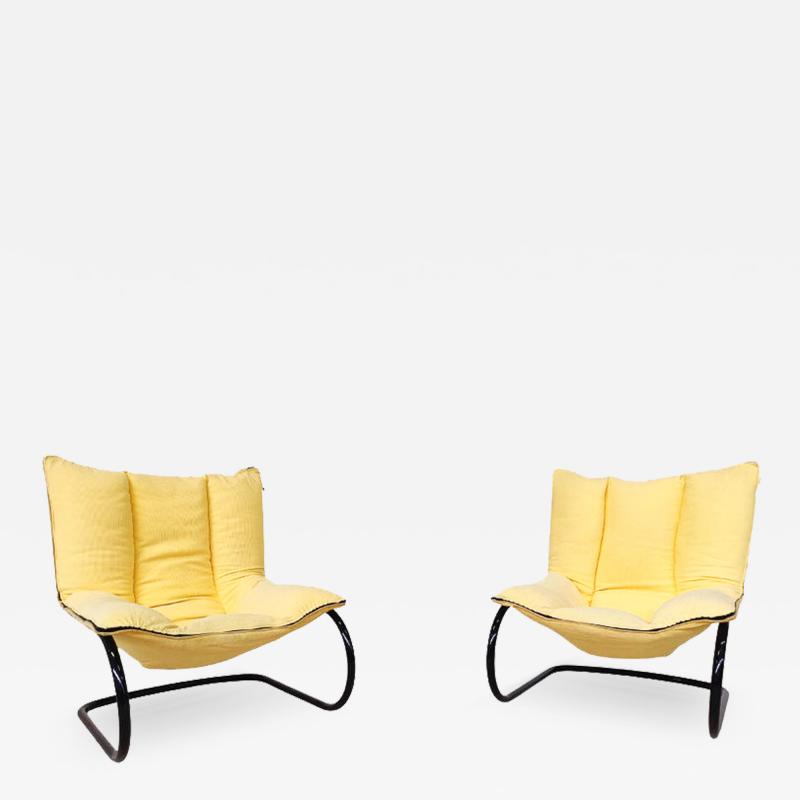 Pair of Yellow Italian Mid Century Modern Armchairs