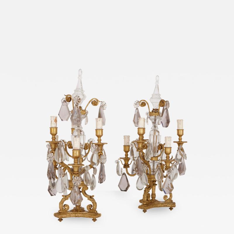 Pair of antique 19th Century French gilt bronze and crystal candelabra