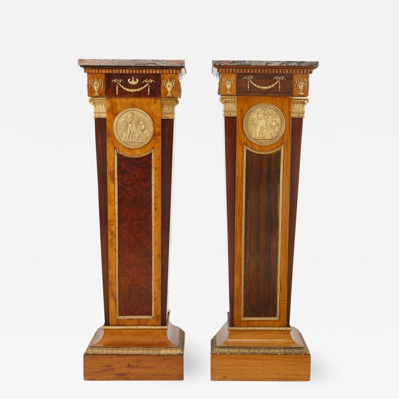 Pair of antique English Neoclassical style ormolu mounted pedestals