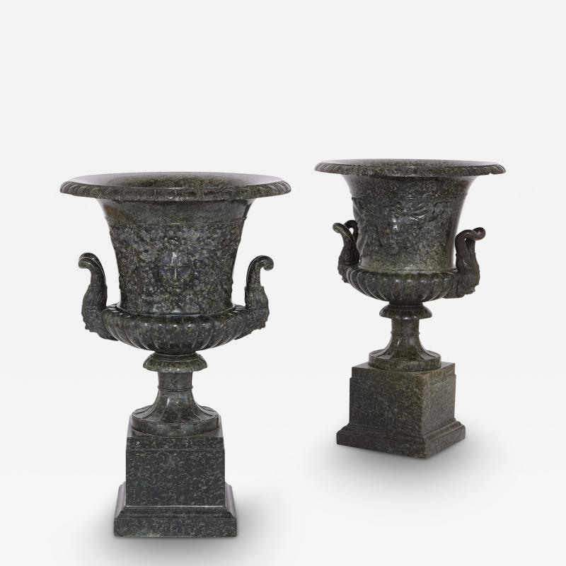 Pair of antique Italian serpentine marble vases