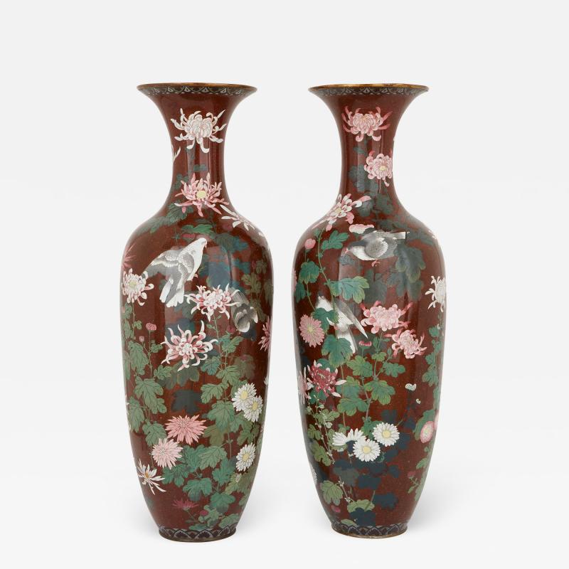 Pair of antique Meiji period Japanese cloisonne enamel vases