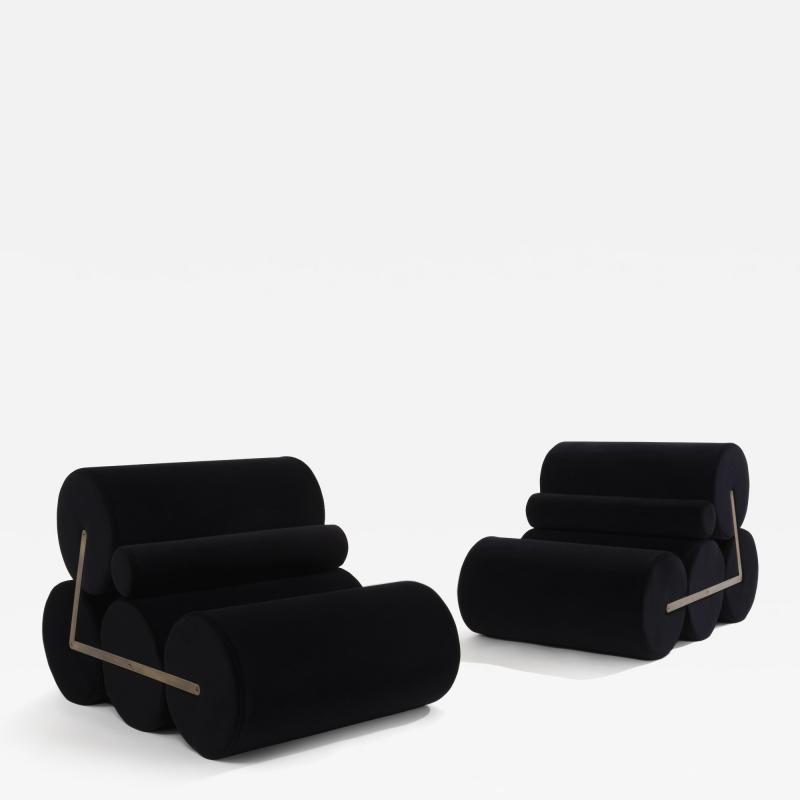 Pair of armchairs by Auro Trivellato for A L I black velvet 1972