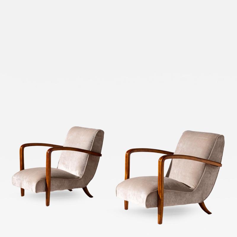Pair of armchairs in ash and upholstered fabric Italian manufacture 1950s