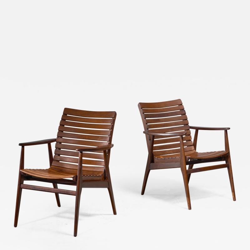 Pair of beech slat chairs