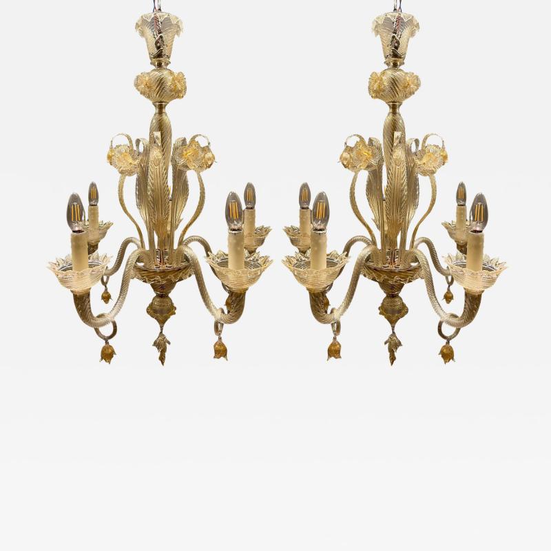 Pair of blown glass chandeliers Murano Italy circa 1970