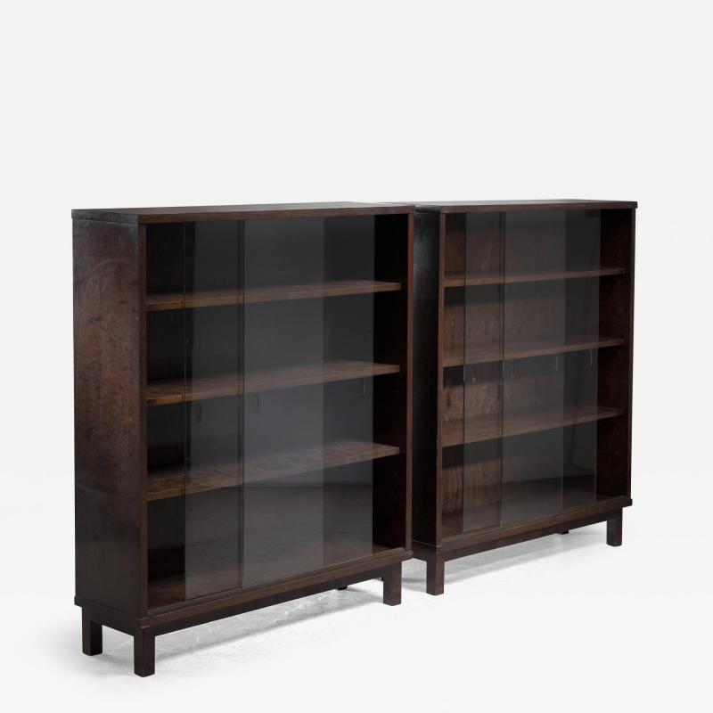 Pair of bookcases with glass doors