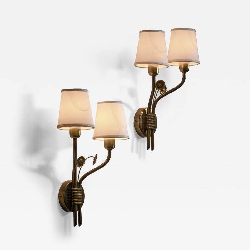 Pair of brass wall lamps
