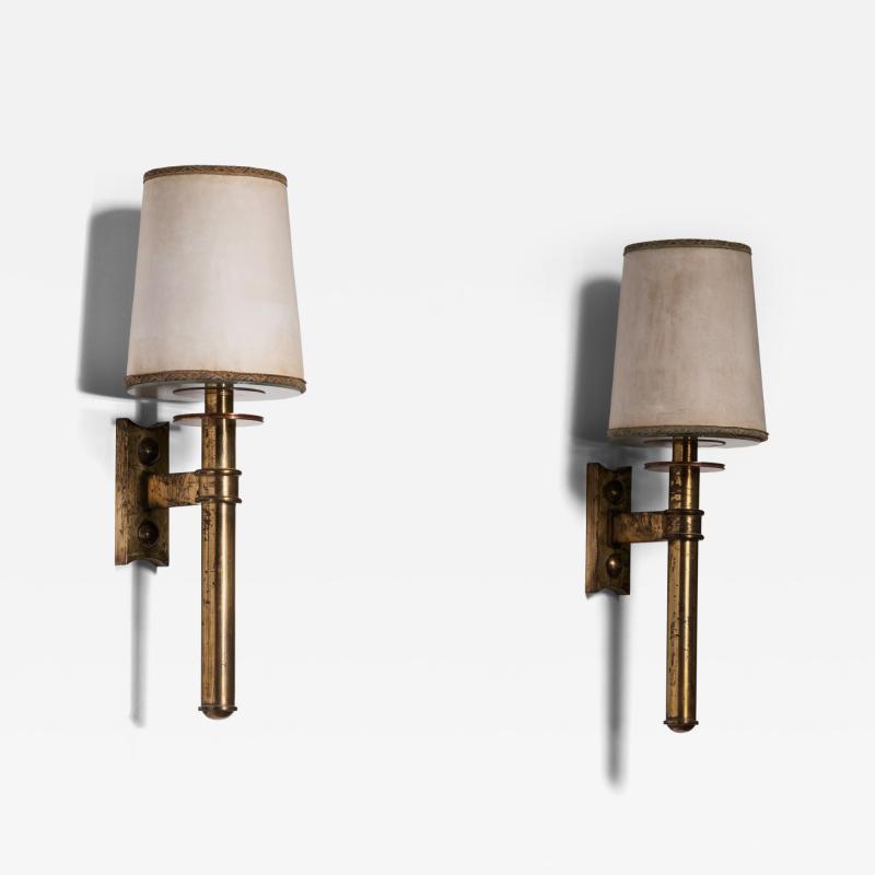 Pair of brass wall lamps